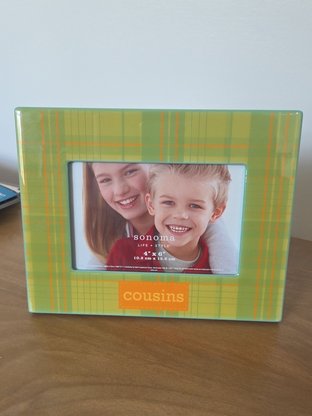 Sonoma Green Plaid Picture Frame with Orange Accent